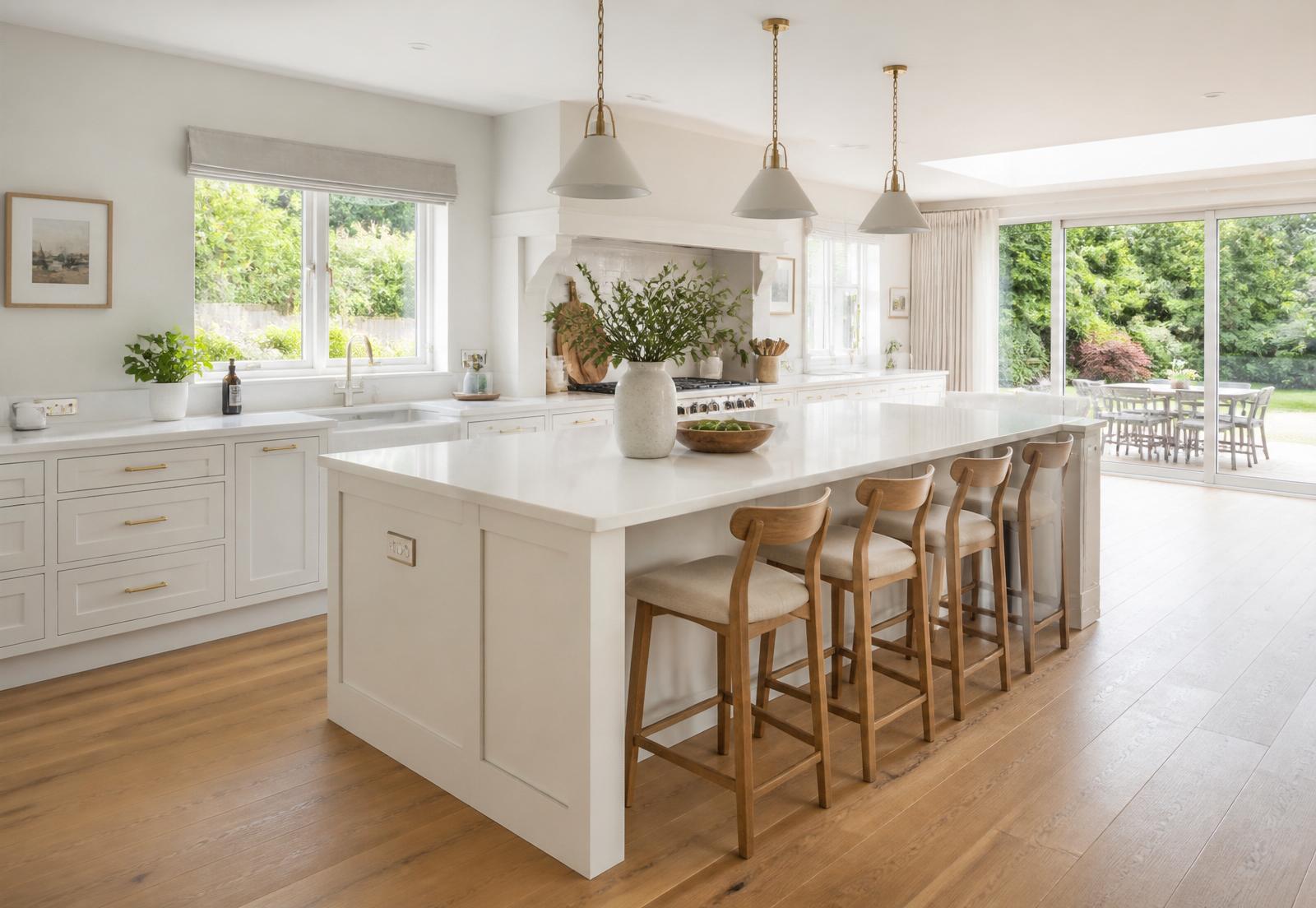 White shaker kitchen with island